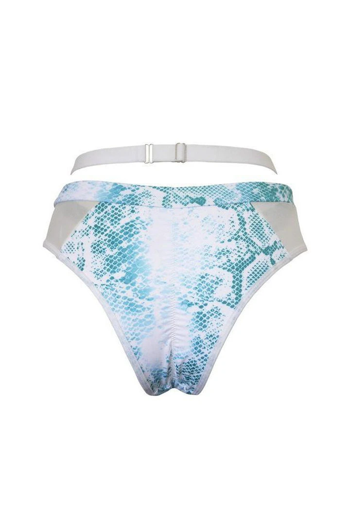 All Pole Wear Hamade Activewear Strappy High Waisted Bottoms - Aqua Snake