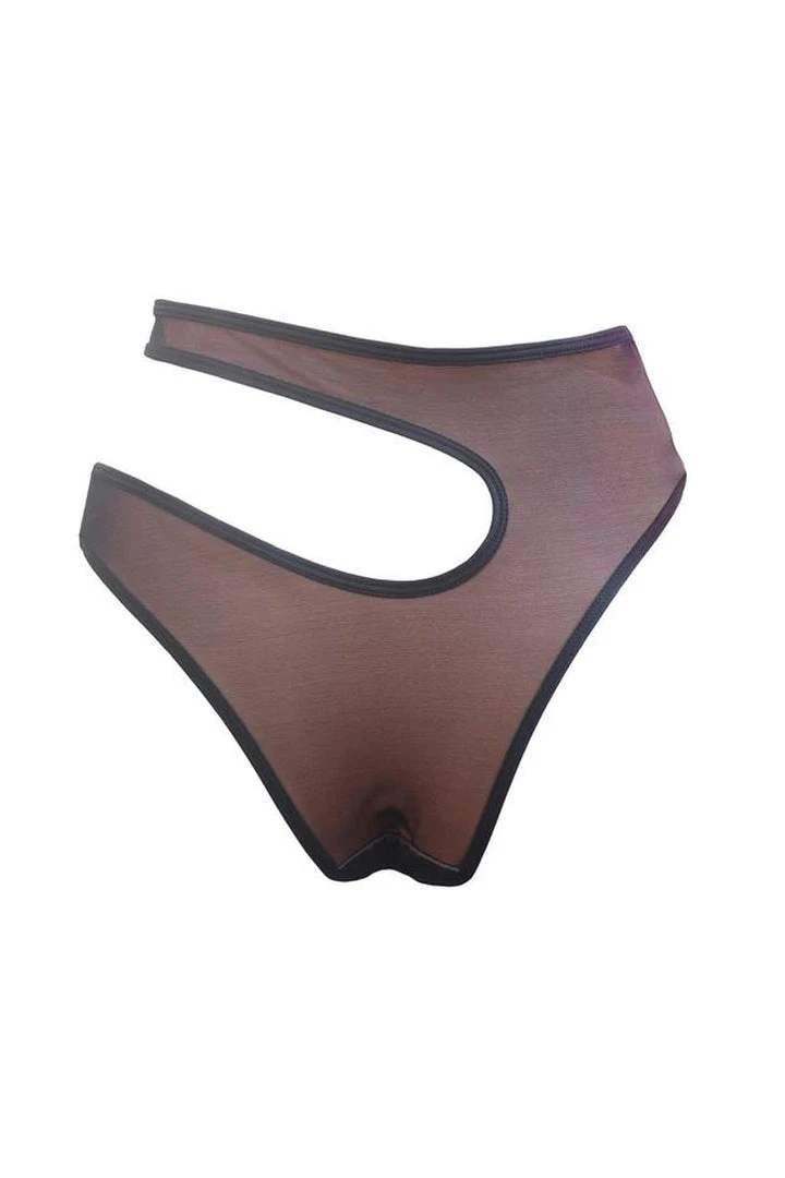 Hamade Activewear Asymmetric Mesh High Cut Bottoms - Black/Sand