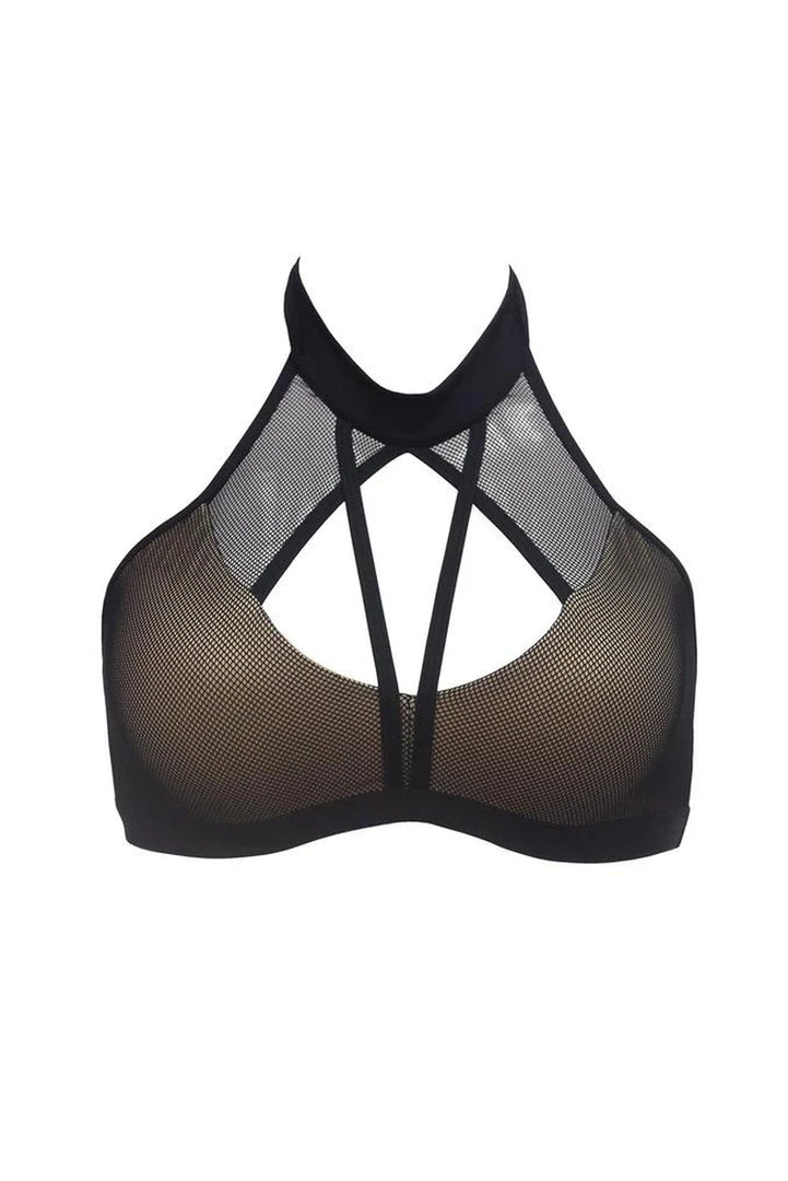 Hamade Activewear Mesh Halter Neck Top - Black