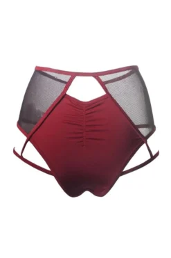 All Pole Wear Hamade Activewear High Waisted Mesh Garter Bottoms - Brick Red