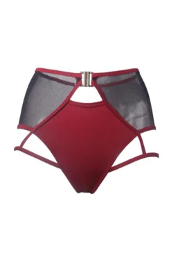 All Pole Wear Hamade Activewear High Waisted Mesh Garter Bottoms - Brick Red