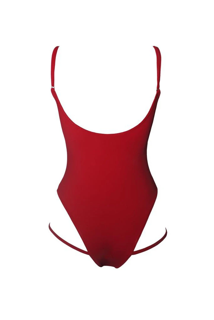 All Pole Wear Hamade Activewear Hollow Front Bodysuit - Red