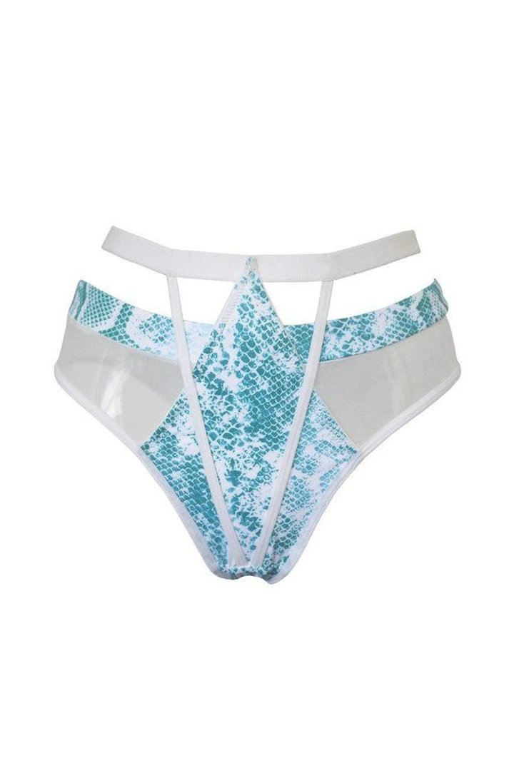 All Pole Wear Hamade Activewear Strappy High Waisted Bottoms - Aqua Snake