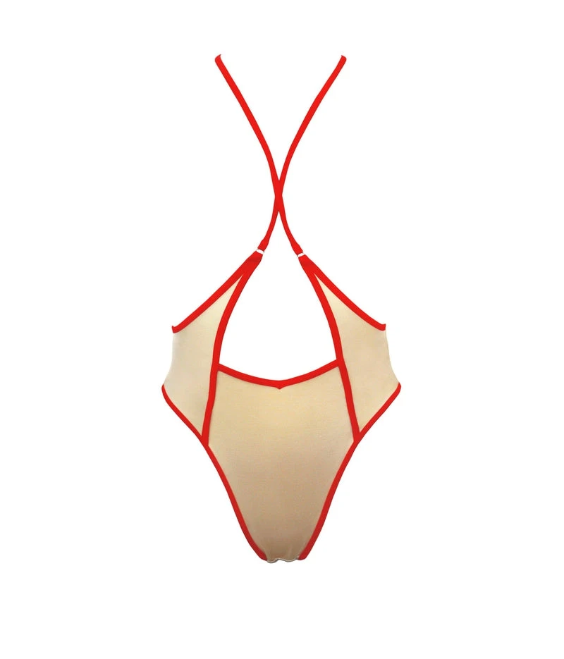 All Pole Wear Hamade Activewear High Waisted Sling Bottoms - Sand/Red