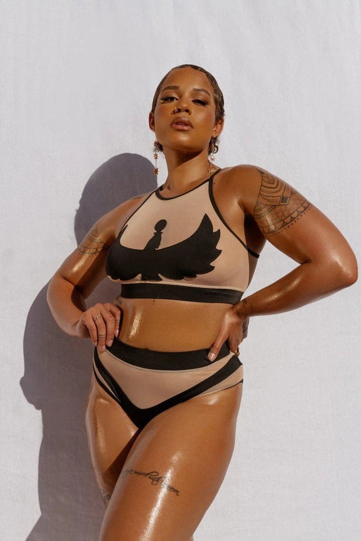 All Pole Wear Creatures Of XIX I S I S Halter Top - Black With Sand Mesh