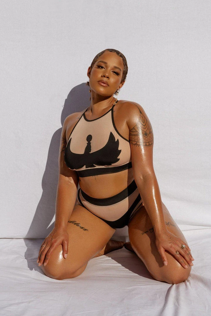 All Pole Wear Creatures Of XIX I S I S Halter Top - Black With Sand Mesh