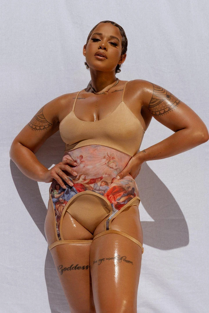 Creatures Of XIX Heavenly Mama Garter Bodysuit - Golden All Pole Wear