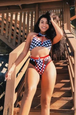 All Pole Wear Hamade Activewear Strappy High Waisted Bottoms - Checkered Print