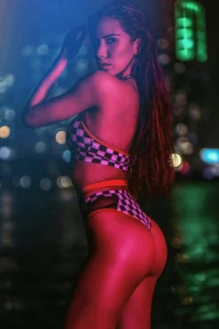 Hamade Activewear Halter Neck Top - Checkered Print All Pole Wear