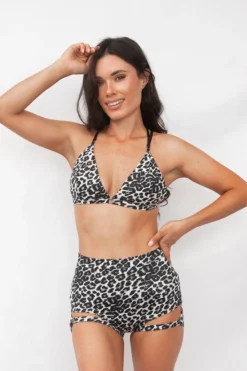 Lunalae Lure You High Waisted Garter Shorts - Grey Leopard All Pole Wear