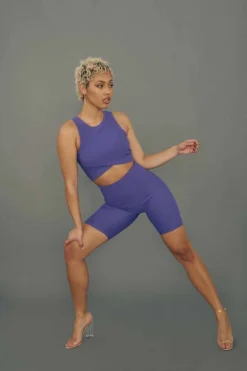 All Pole Wear Creatures Of XIX Move It Ribbed Corset Biker Shorts - Violet Dusk