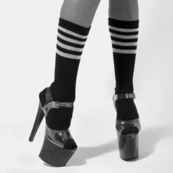 Accessories Rolling Calf High Socks - Black And White Striped