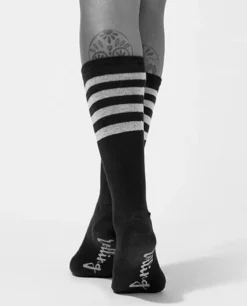 Accessories Rolling Calf High Socks - Black And White Striped