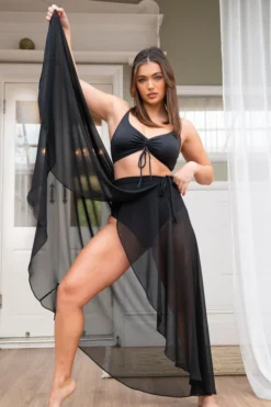 Lunalae High Waist Wrap Dance Skirt - Black