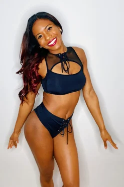 All Pole Wear Hamade Activewear Lace Up High Neck Top - Black