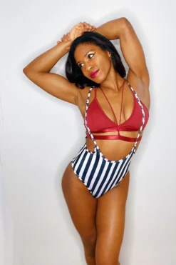 Hamade Activewear High Waisted Sling Bottoms - Black And White Striped