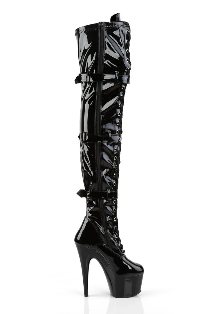 Shoes Pleaser USA Adore-3028 7inch Thigh High Pleaser Boots - Patent Black