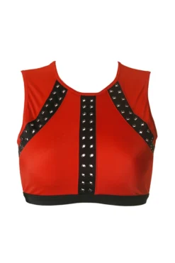 Hamade Activewear Eyelet High Neck Top - Scarlet/Black All Pole Wear