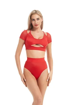 Hamade Activewear Mesh Hollow Back Bottoms - Red Shorts