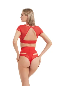Hamade Activewear Mesh Hollow Back Bottoms - Red Shorts