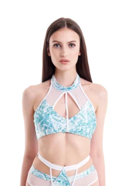 Hamade Activewear Halter Neck Top - Aqua Snake