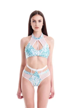 Hamade Activewear Halter Neck Top - Aqua Snake