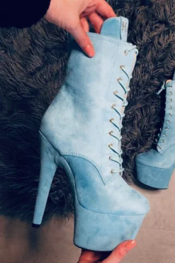 Hella Heels BabyDoll 7inch Boots - Baby Blue Shoes