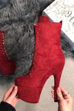 Hella Heels BabyDoll 7inch Boots - Dark Red Shoes