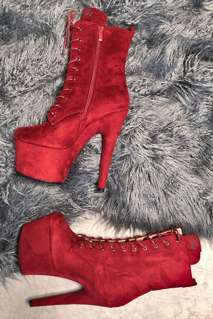 Hella Heels BabyDoll 7inch Boots - Dark Red Shoes