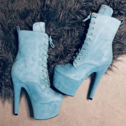 Hella Heels BabyDoll 7inch Boots - Baby Blue Shoes
