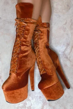 Shoes Hella Heels BabyDoll Velvet 7inch Boots - Brandy