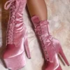 Hella Heels BabyDoll Velvet 7inch Boots - Downtown Doll Shoes