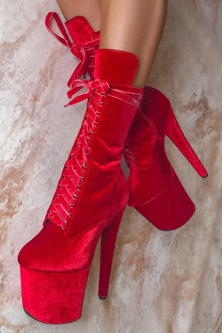 Shoes Hella Heels BabyDoll Velvet 8inch Boots - Bad Blood