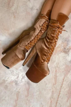 Hella Heels BabyDoll Velvet 8inch Boots - Moonshine