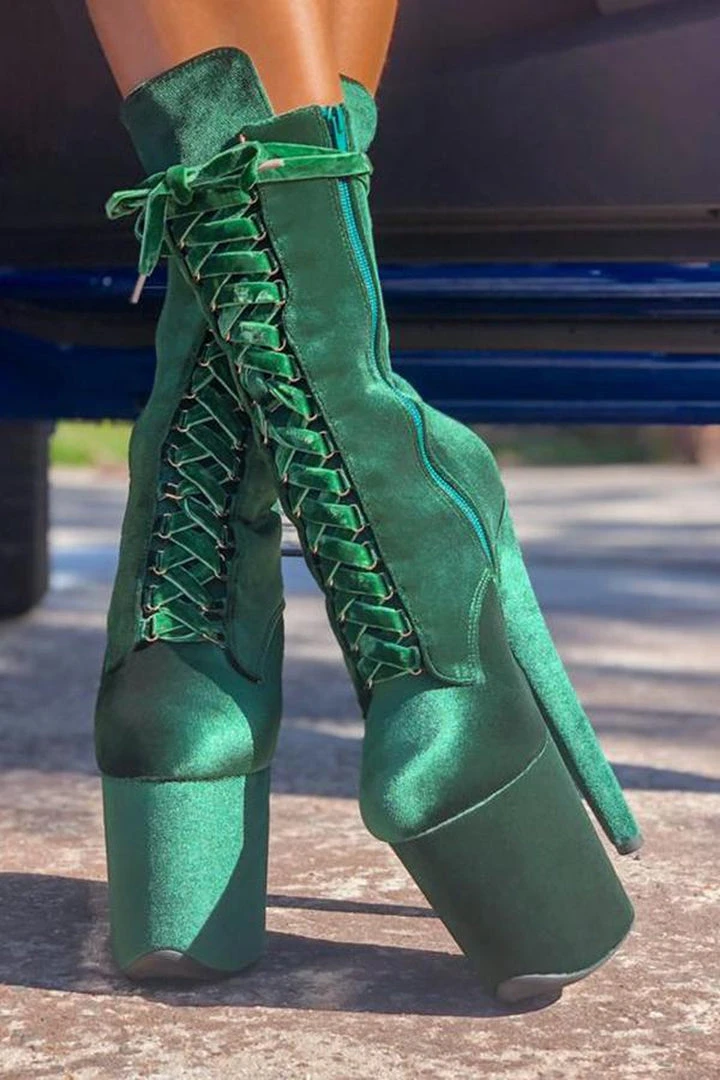 Hella Heels BabyDoll Velvet 8inch Boots - NY Gangster Shoes