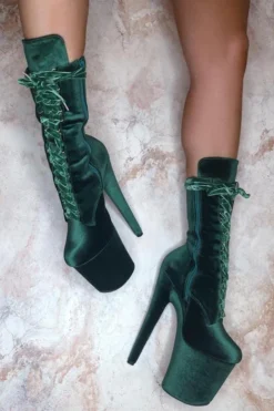 Hella Heels BabyDoll Velvet 8inch Boots - NY Gangster Shoes