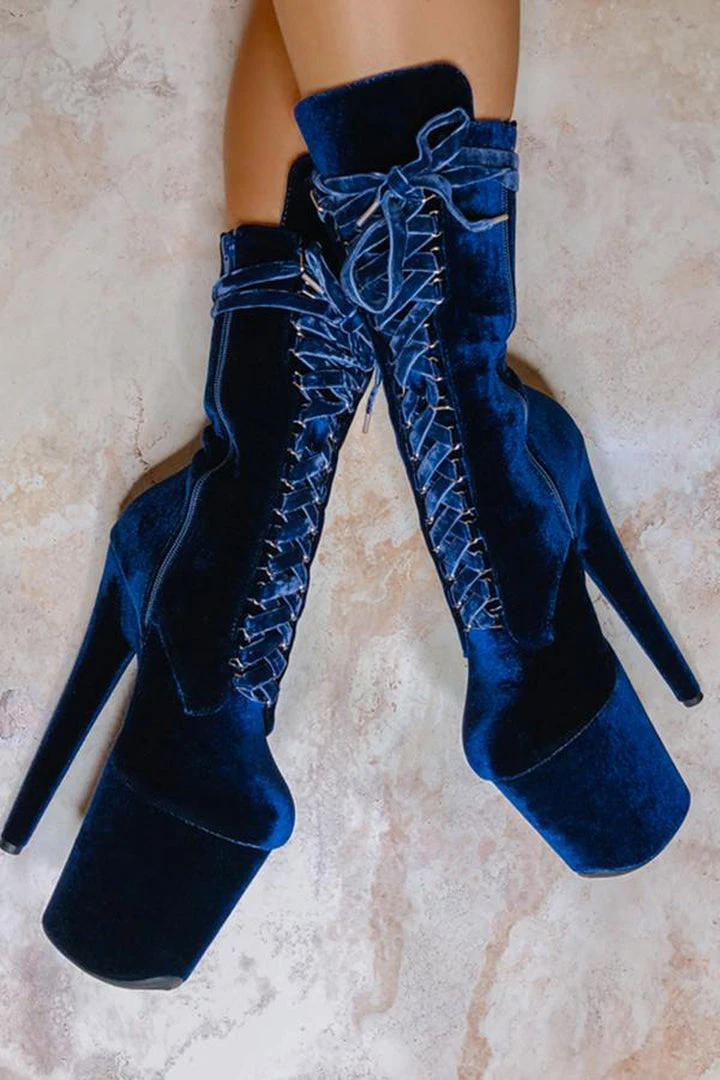 Hella Heels BabyDoll Velvet 8inch Boots - Old Money