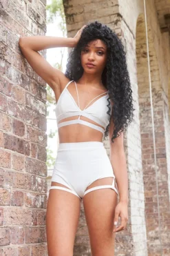 Lunalae Lure You High Waisted Garter Shorts - White All Pole Wear