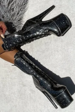 Hella Heels The Glitterati 7inch Boots - Sin City Back In Stock