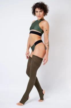 Accessories Rolling Cotton Original Thigh High Leg Warmers With Stirrups - Dark Green (2 Sizes)