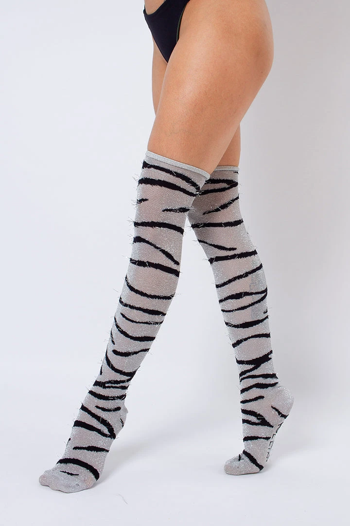 Accessories Rolling Over The Knee Socks - Lurex Zebra (3 Sizes Available)