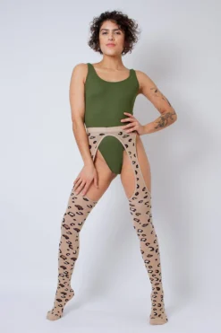 Rolling Peek-a-boo Tights - Beige Leopard (3 Sizes Available)