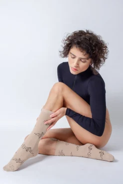 Rolling Calf High Logo Mania Socks - Beige