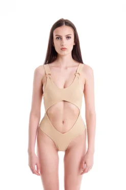 All Pole Wear Hamade Activewear Cut Out Bodysuit - Beige