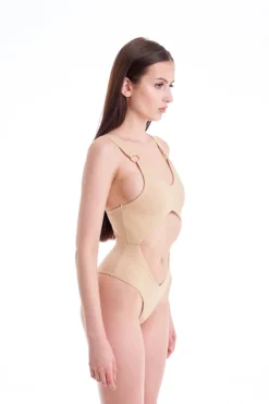 All Pole Wear Hamade Activewear Cut Out Bodysuit - Beige