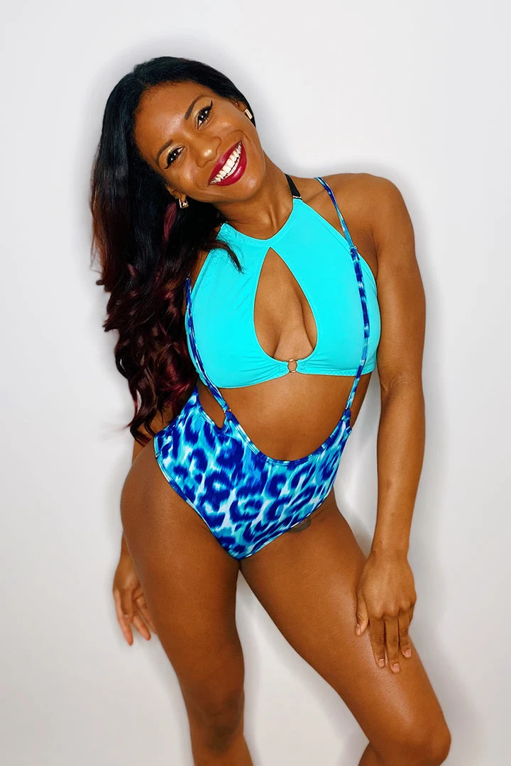 Hamade Activewear High Waisted Sling Bottoms - Blue Leopard All Pole Wear