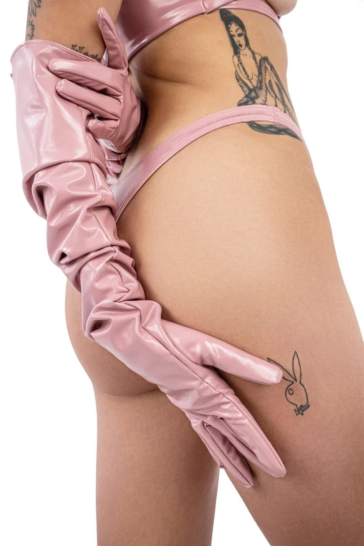 Naughty Thoughts Sinner Vinyl Opera Gloves - Pink