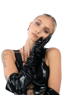 Naughty Thoughts Sinner Vinyl Opera Gloves - Black