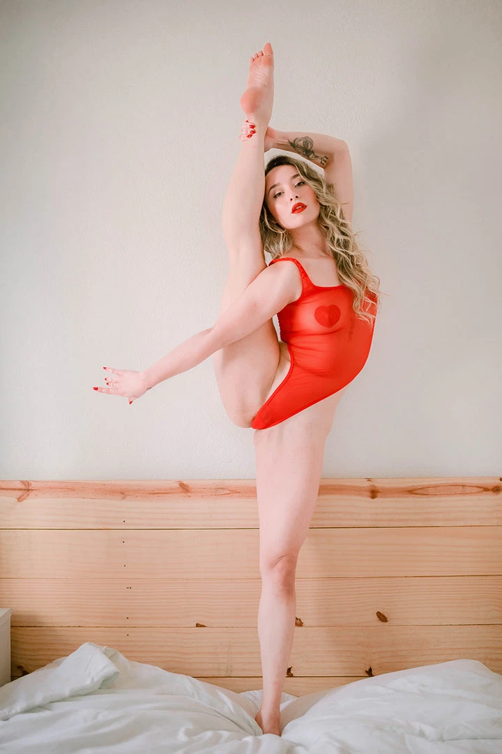 All Pole Wear Rolling Fierce Bodysuit - Red Mesh
