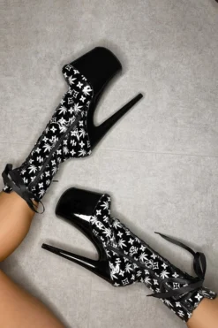 Hella Heels Branded 8inch Boots - Black/Black Shoes